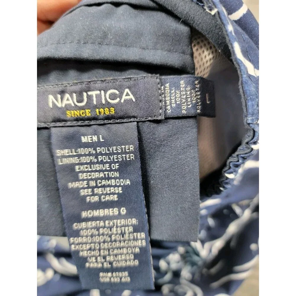 Nautica lined Board shorts Mens Large Blue Pockets,Fish Marlins Swim Trunks‎